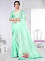 Chinon Sea Green Festival Wear Embroidery Work Saree